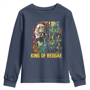 Legend Bob Youth Sweatshirt One Love Heart Destiny King Of Reggae TS11 Navy Print Your Wear