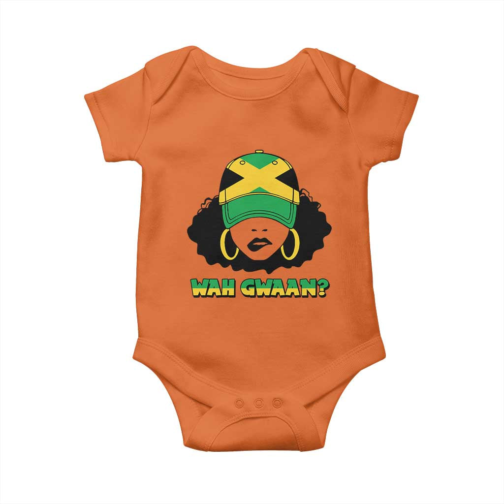 Jamaican Girl Baby Onesie Wah Gwaan Jamaica Flag TS11 Orange Print Your Wear
