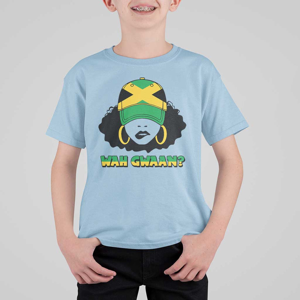 Jamaican Girl T Shirt For Kid Wah Gwaan Jamaica Flag TS11 Light Blue Print Your Wear
