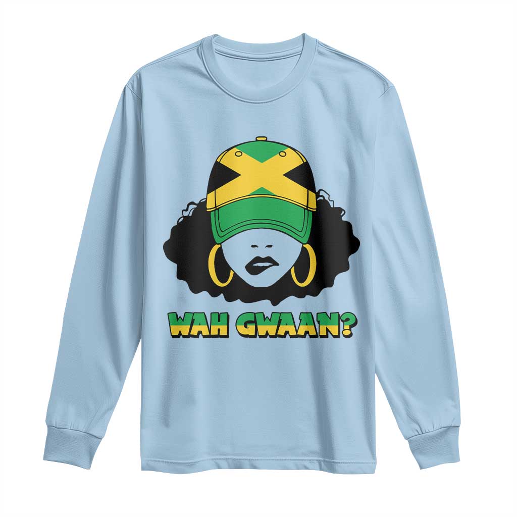 Jamaican Girl Long Sleeve Shirt Wah Gwaan Jamaica Flag TS11 Light Blue Print Your Wear