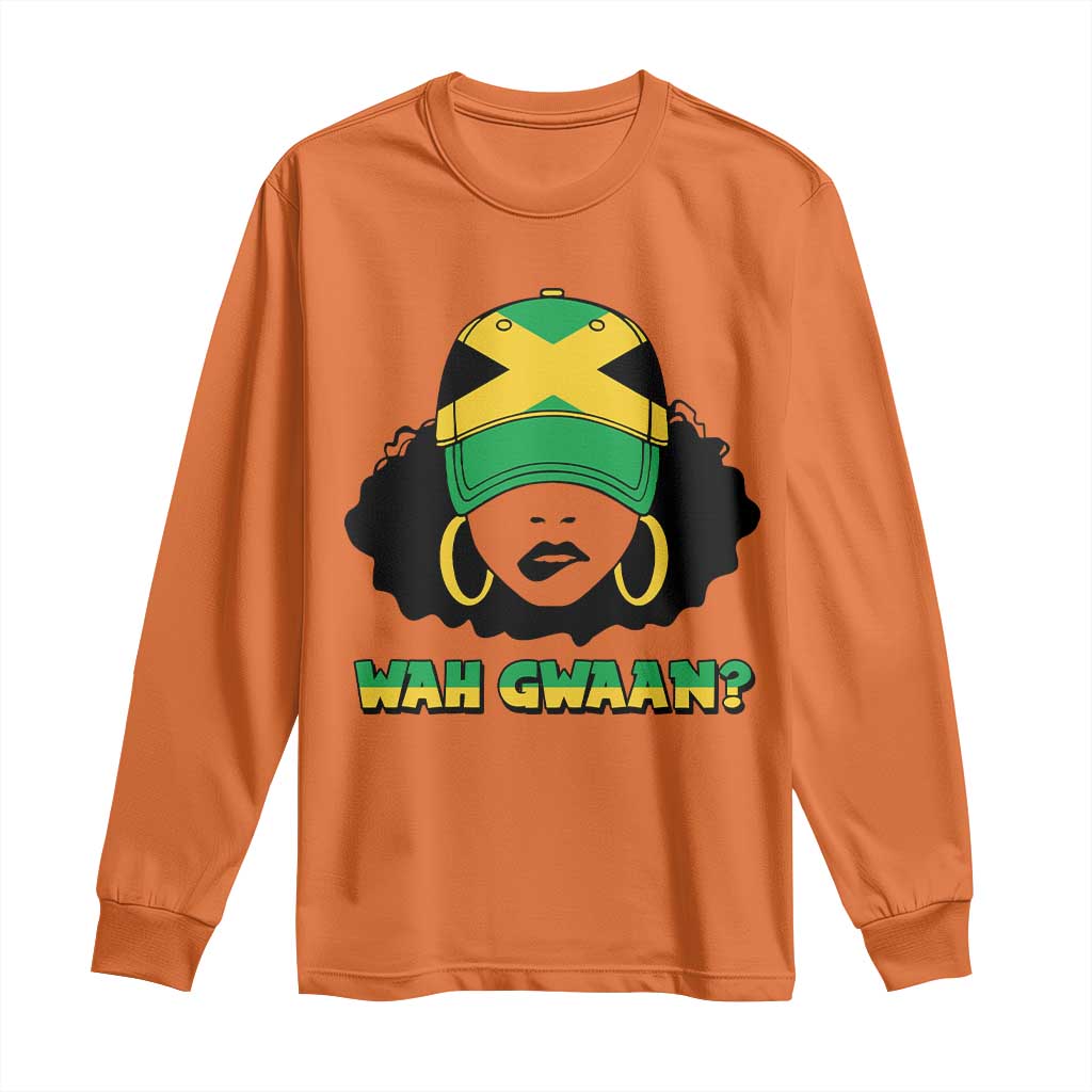Jamaican Girl Long Sleeve Shirt Wah Gwaan Jamaica Flag TS11 Orange Print Your Wear