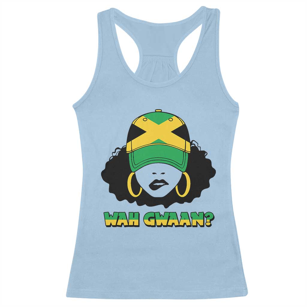 Jamaican Girl Racerback Tank Top Wah Gwaan Jamaica Flag TS11 Light Blue Print Your Wear
