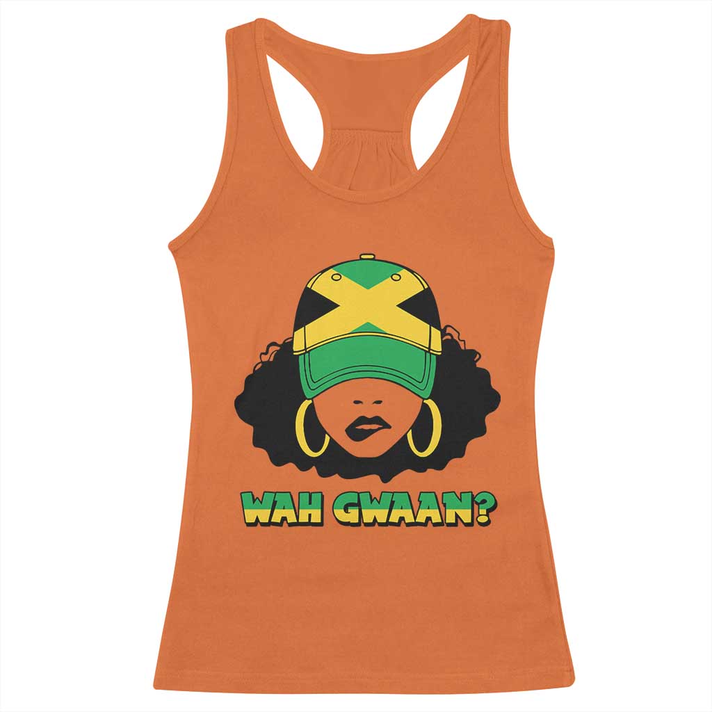 Jamaican Girl Racerback Tank Top Wah Gwaan Jamaica Flag TS11 Orange Print Your Wear