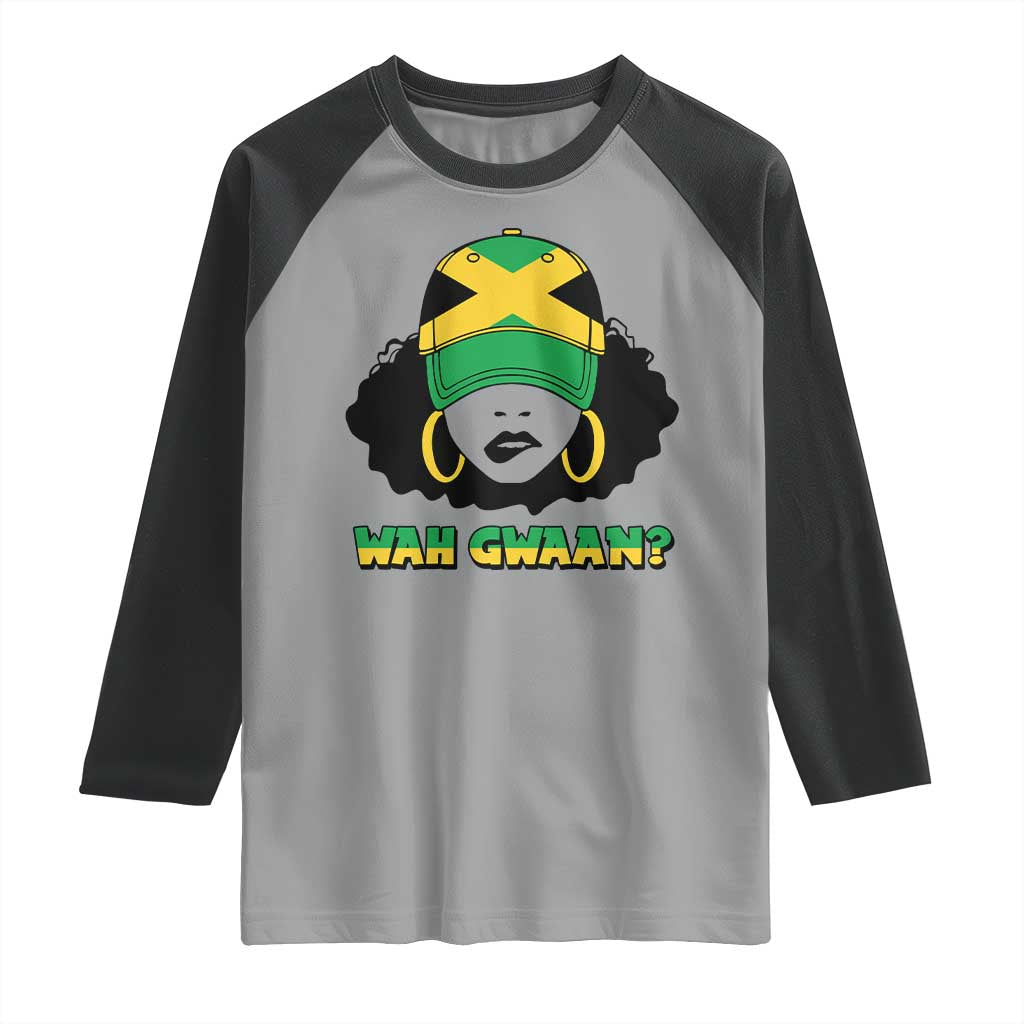 Jamaican Girl Raglan Shirt Wah Gwaan Jamaica Flag TS11 Sport Gray Black Print Your Wear