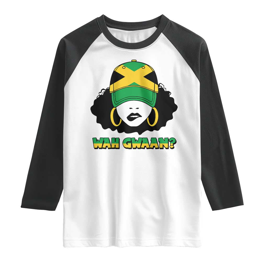 Jamaican Girl Raglan Shirt Wah Gwaan Jamaica Flag TS11 White Black Print Your Wear
