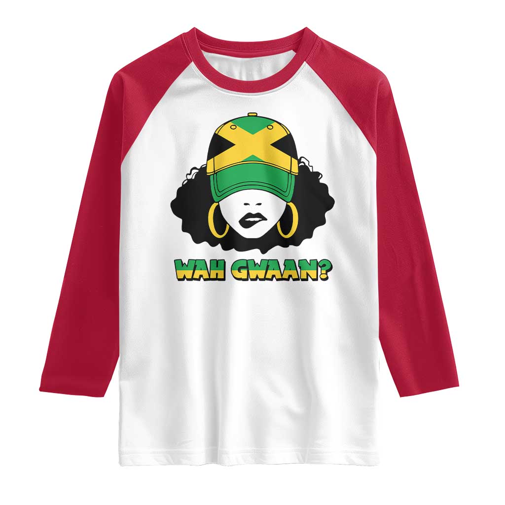 Jamaican Girl Raglan Shirt Wah Gwaan Jamaica Flag TS11 White Red Print Your Wear