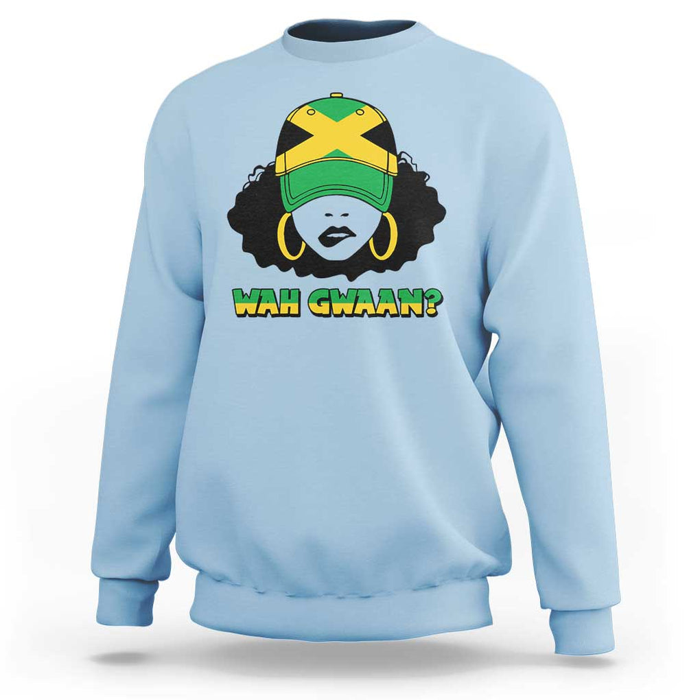 Jamaican Girl Sweatshirt Wah Gwaan Jamaica Flag TS11 Light Blue Print Your Wear