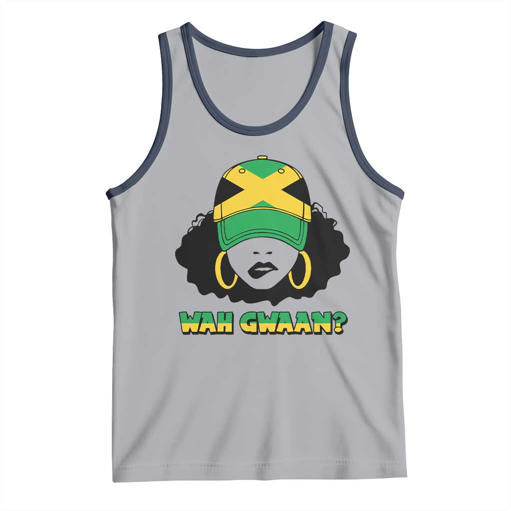 Jamaican Girl Tank Top Wah Gwaan Jamaica Flag TS11 Athletic Heather Navy Print Your Wear