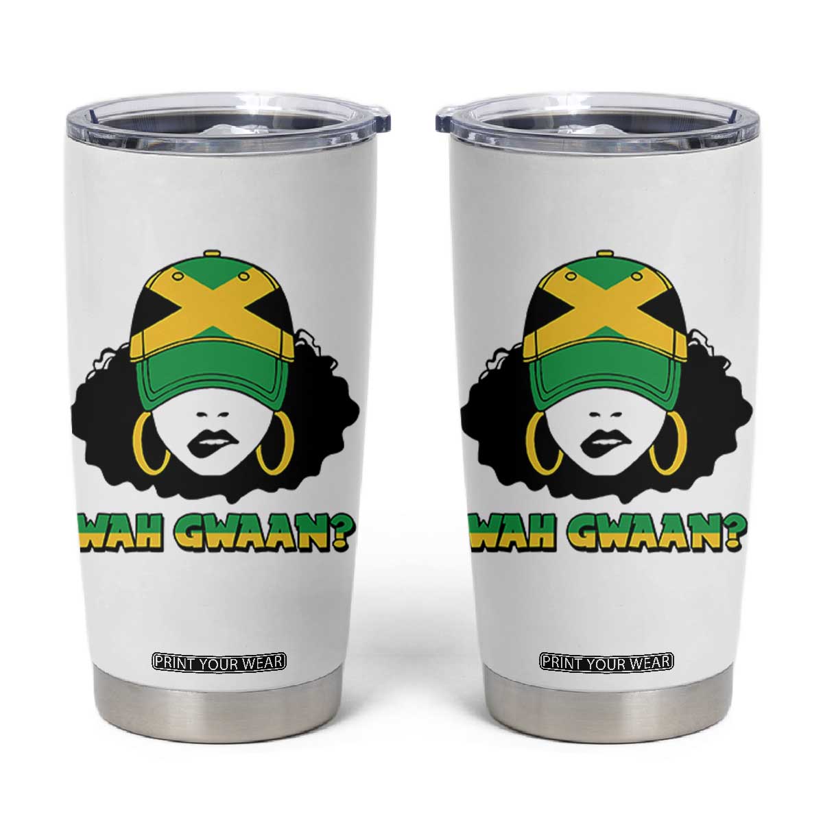 Jamaican Girl Tumbler Cup Wah Gwaan Jamaica Flag TS11 White Print Your Wear