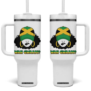 Jamaican Girl Tumbler With Handle Wah Gwaan Jamaica Flag TS11 One Size: 40 oz White Print Your Wear