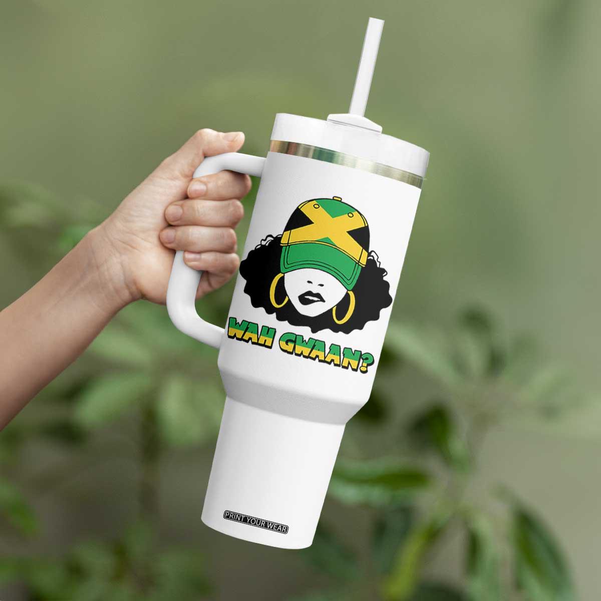 Jamaican Girl Tumbler With Handle Wah Gwaan Jamaica Flag TS11 Print Your Wear