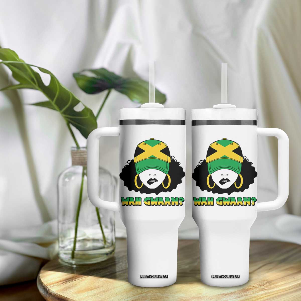 Jamaican Girl Tumbler With Handle Wah Gwaan Jamaica Flag TS11 Print Your Wear