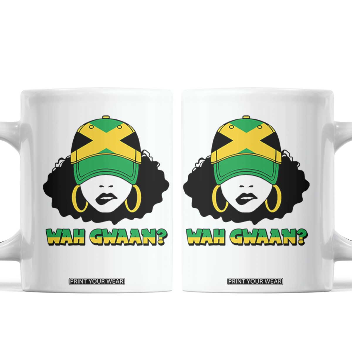 Jamaican Girl Coffee Mug Wah Gwaan Jamaica Flag TS11 White Print Your Wear