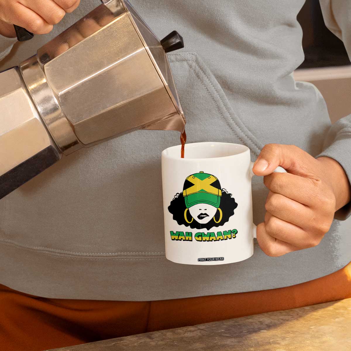 Jamaican Girl Coffee Mug Wah Gwaan Jamaica Flag TS11 Print Your Wear