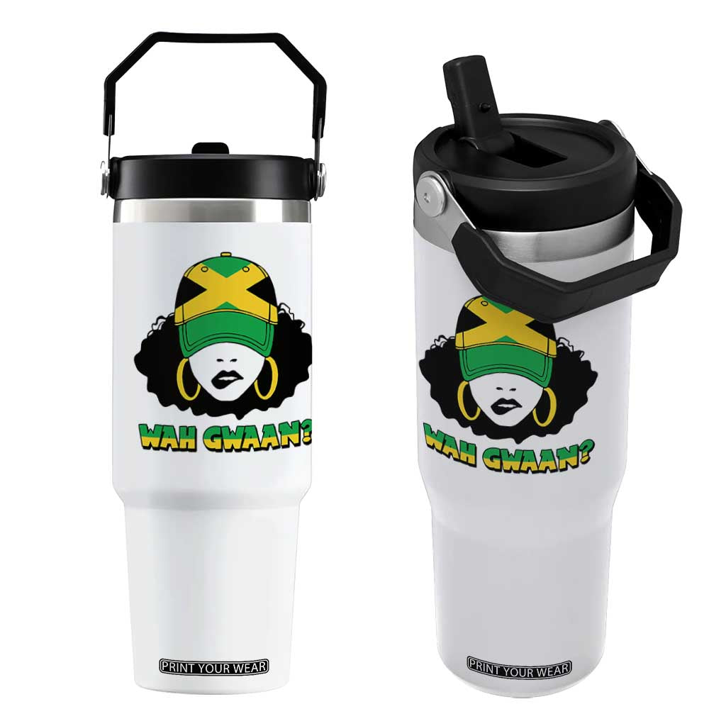 Jamaican Girl Flip Straw Tumbler Wah Gwaan Jamaica Flag TS11 One Size: 30 oz White Print Your Wear