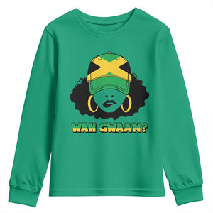 Jamaican Girl Youth Sweatshirt Wah Gwaan Jamaica Flag TS11 Irish Green Print Your Wear