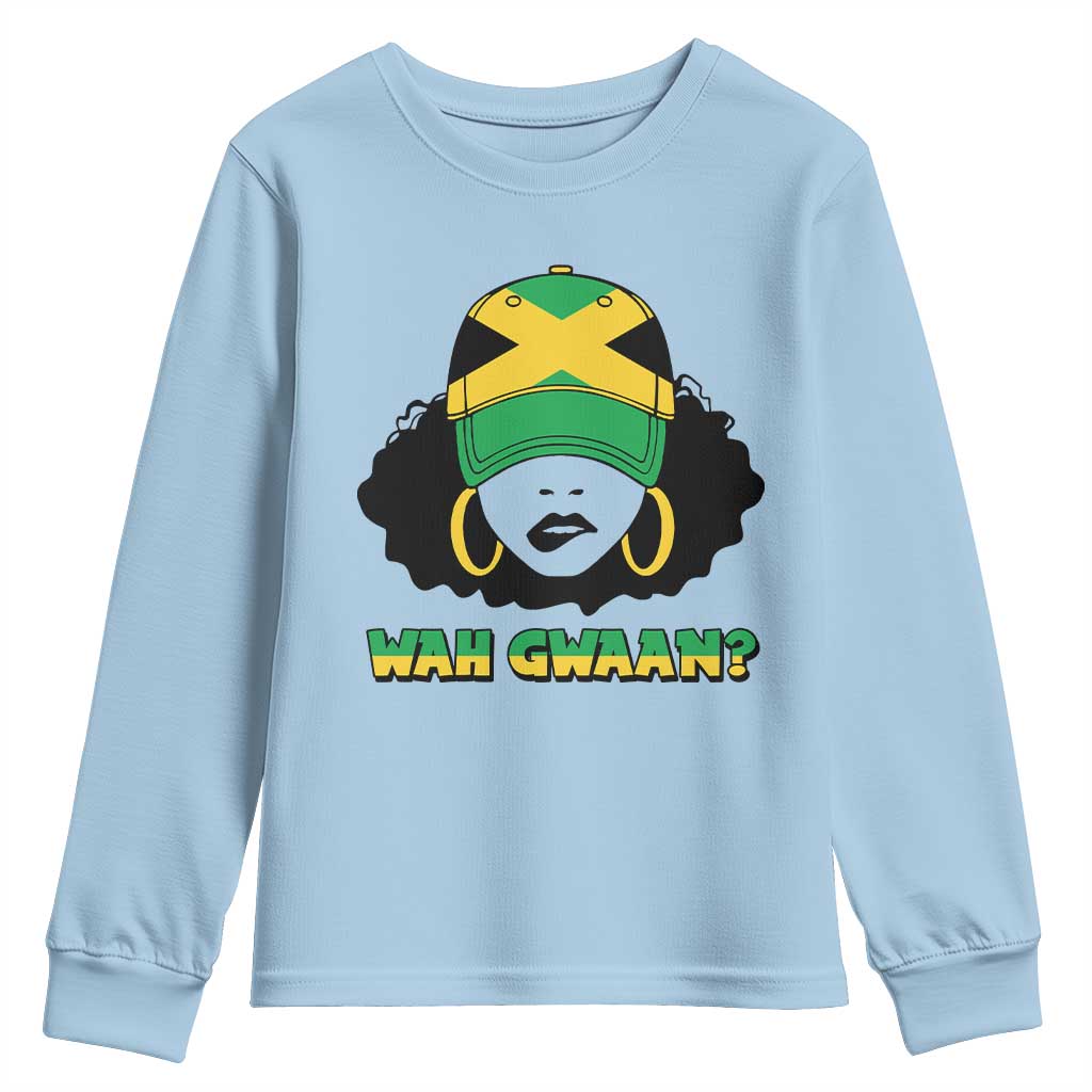 Jamaican Girl Youth Sweatshirt Wah Gwaan Jamaica Flag TS11 Light Blue Print Your Wear