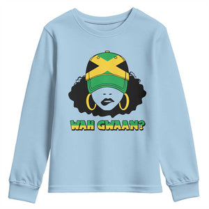 Jamaican Girl Youth Sweatshirt Wah Gwaan Jamaica Flag TS11 Light Blue Print Your Wear