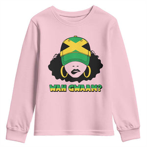 Jamaican Girl Youth Sweatshirt Wah Gwaan Jamaica Flag TS11 Light Pink Print Your Wear