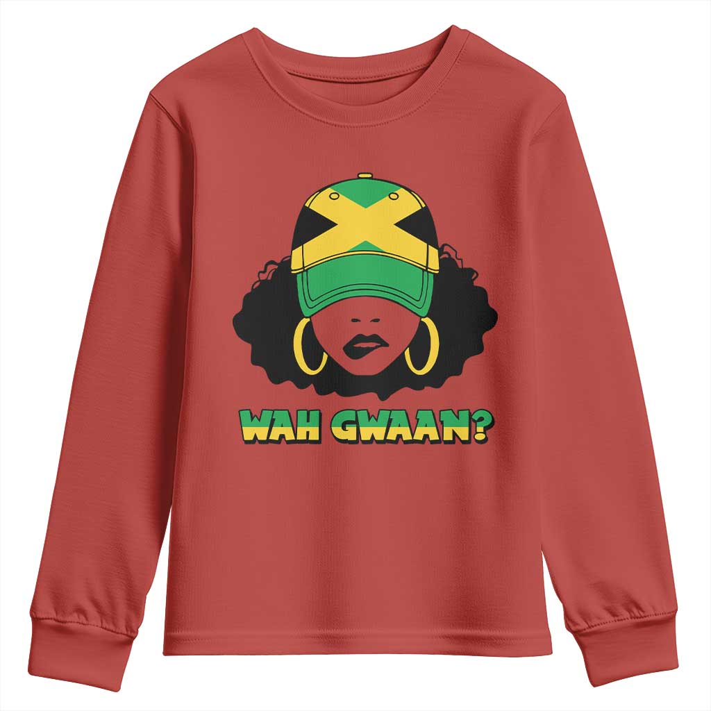 Jamaican Girl Youth Sweatshirt Wah Gwaan Jamaica Flag TS11 Red Print Your Wear