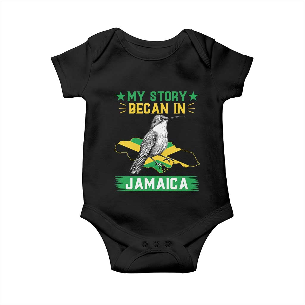 My Story Began In Jamaica Baby Onesie Hummingbird Jamaican Flag TS11 Black Print Your Wear