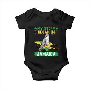 My Story Began In Jamaica Baby Onesie Hummingbird Jamaican Flag TS11 Black Print Your Wear