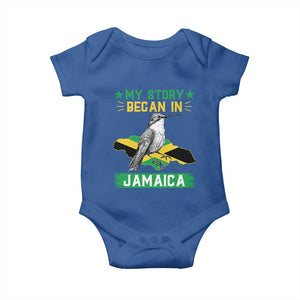 My Story Began In Jamaica Baby Onesie Hummingbird Jamaican Flag TS11 Royal Blue Print Your Wear