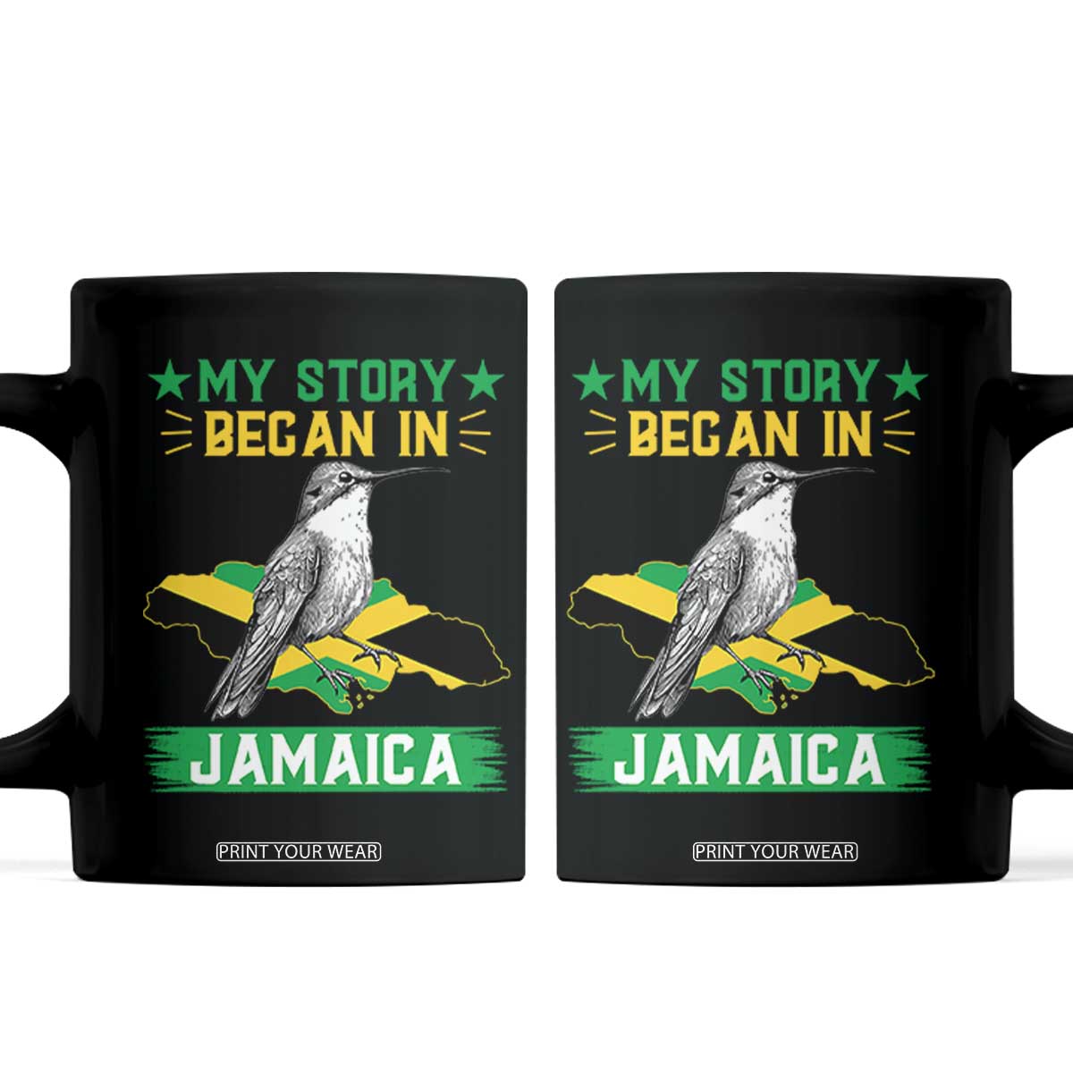 My Story Began In Jamaica Coffee Mug Hummingbird Jamaican Flag TS11 Black Print Your Wear