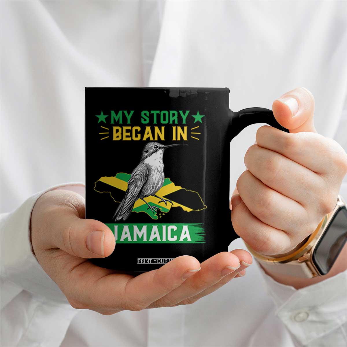 My Story Began In Jamaica Coffee Mug Hummingbird Jamaican Flag TS11 Print Your Wear