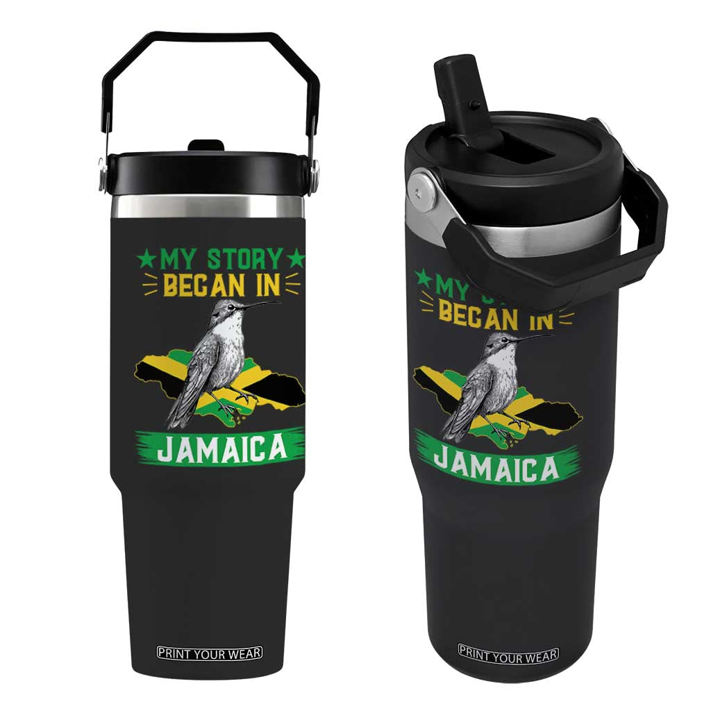 My Story Began In Jamaica Flip Straw Tumbler Hummingbird Jamaican Flag TS11 One Size: 30 oz Black Print Your Wear