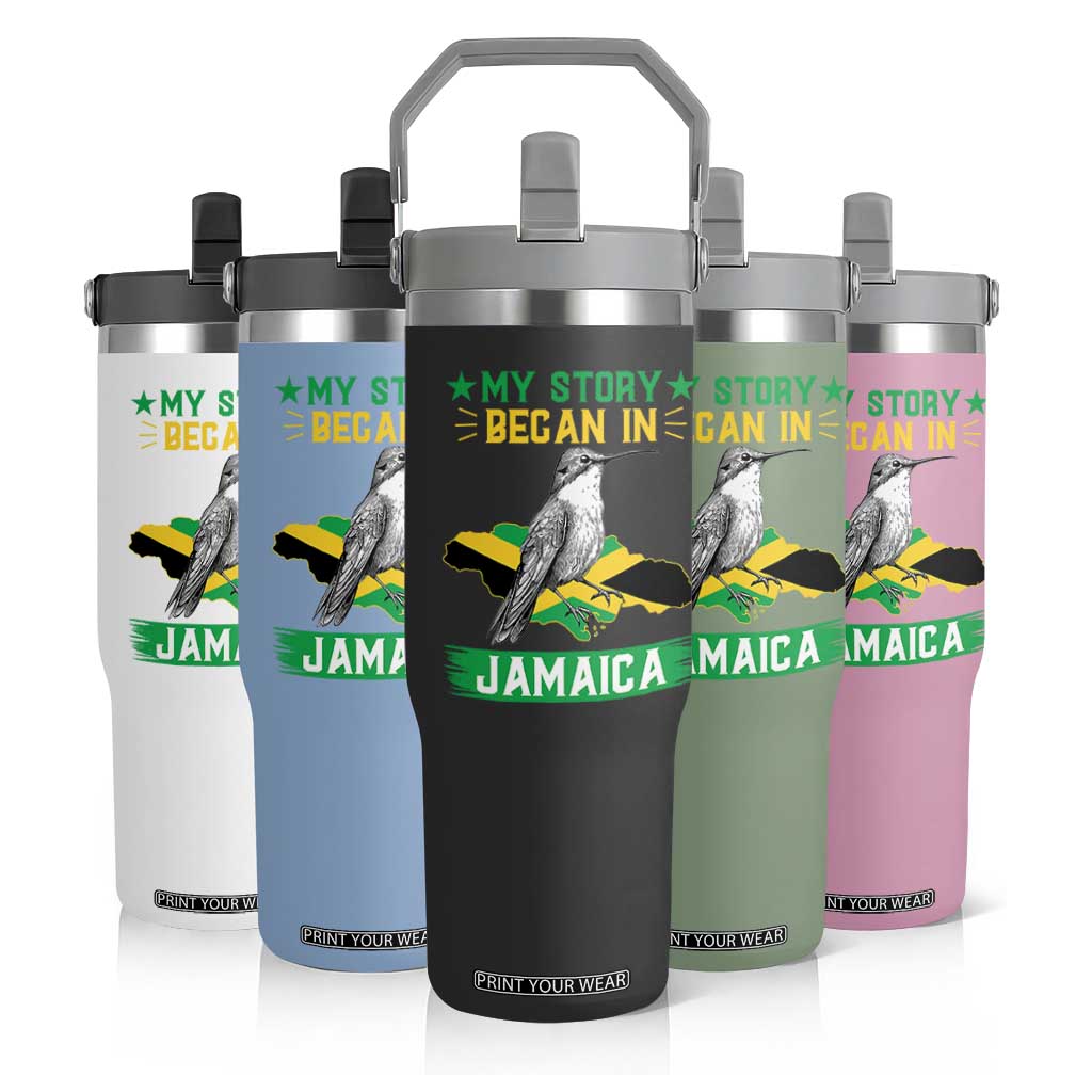 My Story Began In Jamaica Flip Straw Tumbler Hummingbird Jamaican Flag TS11 Print Your Wear