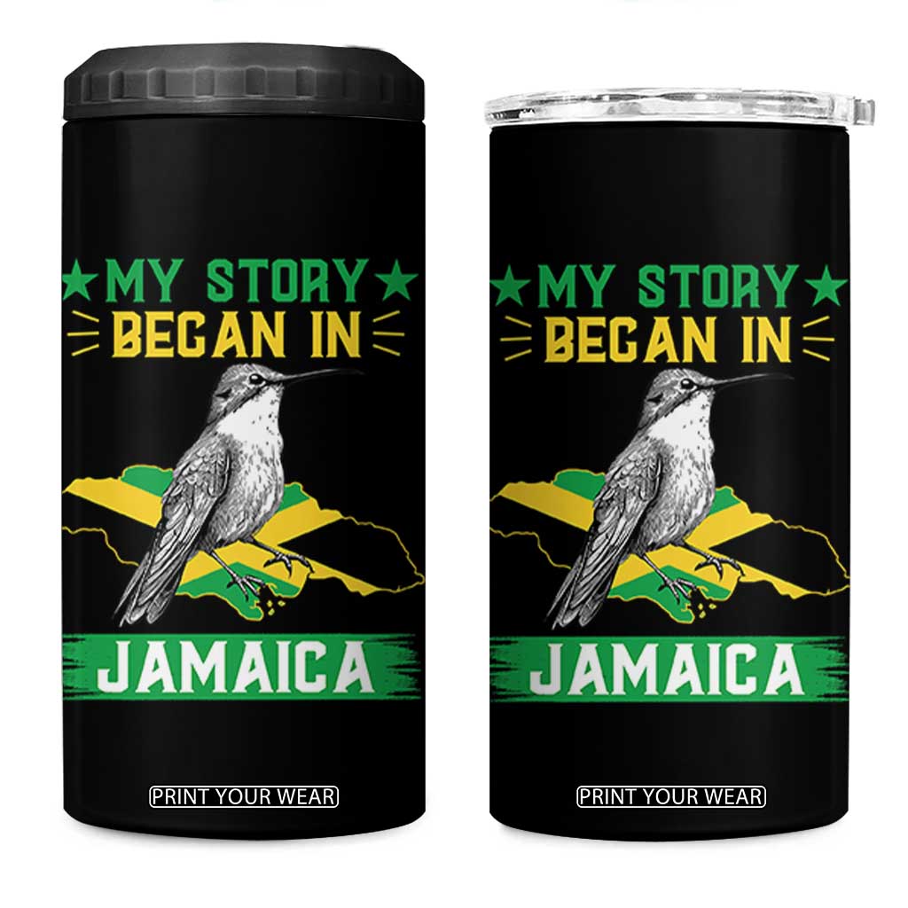 My Story Began In Jamaica 4 in 1 Can Cooler Tumbler Hummingbird Jamaican Flag TS11 One Size: 16 oz Black Print Your Wear