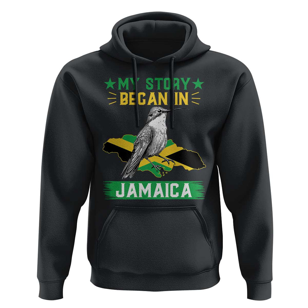 My Story Began In Jamaica Hoodie Hummingbird Jamaican Flag TS11 Black Print Your Wear