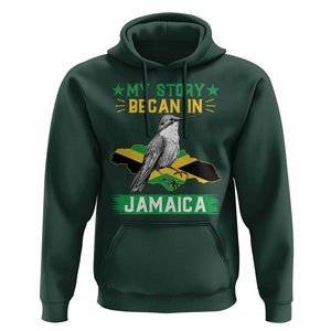 My Story Began In Jamaica Hoodie Hummingbird Jamaican Flag TS11 Dark Forest Green Print Your Wear