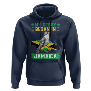 My Story Began In Jamaica Hoodie Hummingbird Jamaican Flag TS11 Navy Print Your Wear