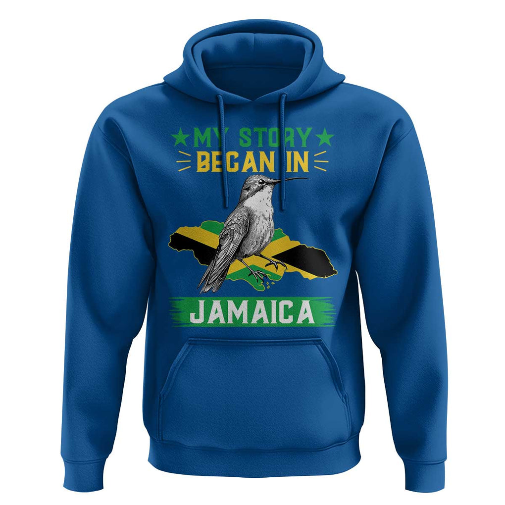 My Story Began In Jamaica Hoodie Hummingbird Jamaican Flag TS11 Royal Blue Print Your Wear