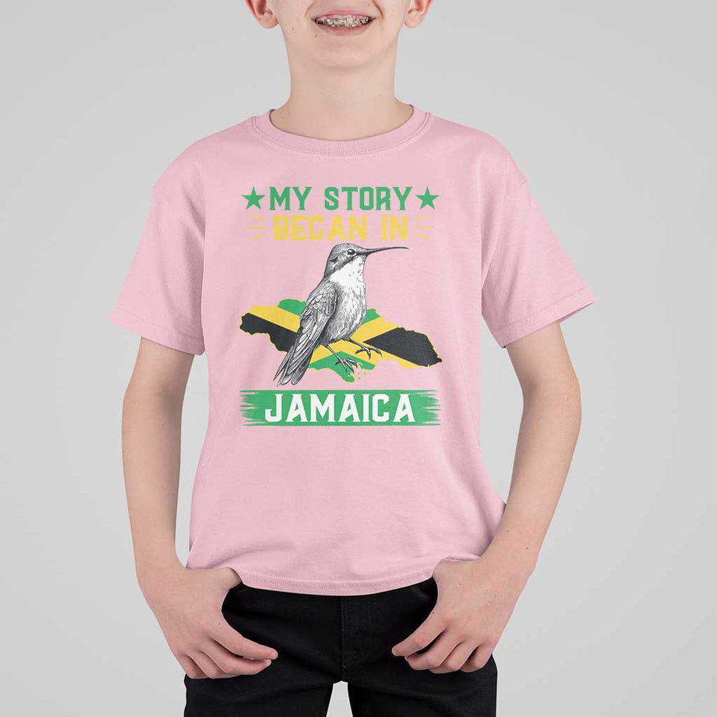 My Story Began In Jamaica T Shirt For Kid Hummingbird Jamaican Flag TS11 Light Pink Print Your Wear