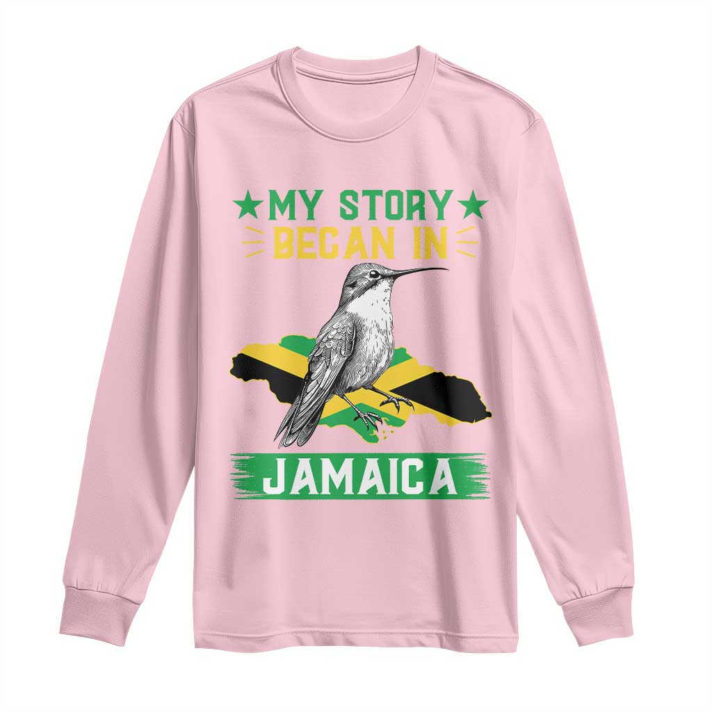 My Story Began In Jamaica Long Sleeve Shirt Hummingbird Jamaican Flag TS11 Light Pink Print Your Wear