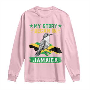 My Story Began In Jamaica Long Sleeve Shirt Hummingbird Jamaican Flag TS11 Light Pink Print Your Wear
