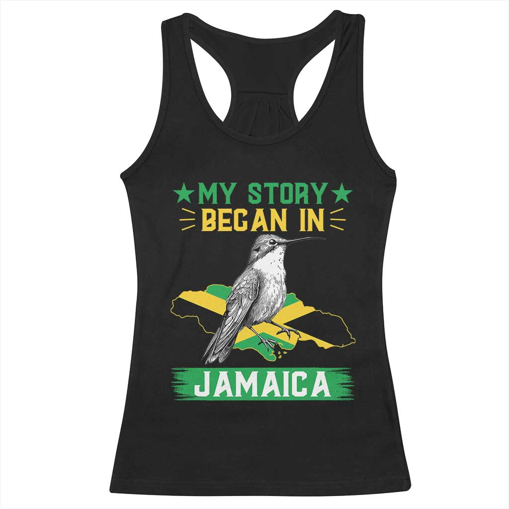 My Story Began In Jamaica Racerback Tank Top Hummingbird Jamaican Flag TS11 Black Print Your Wear