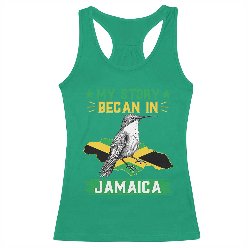 My Story Began In Jamaica Racerback Tank Top Hummingbird Jamaican Flag TS11 Irish Green Print Your Wear