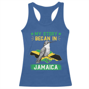 My Story Began In Jamaica Racerback Tank Top Hummingbird Jamaican Flag TS11 Royal Blue Print Your Wear