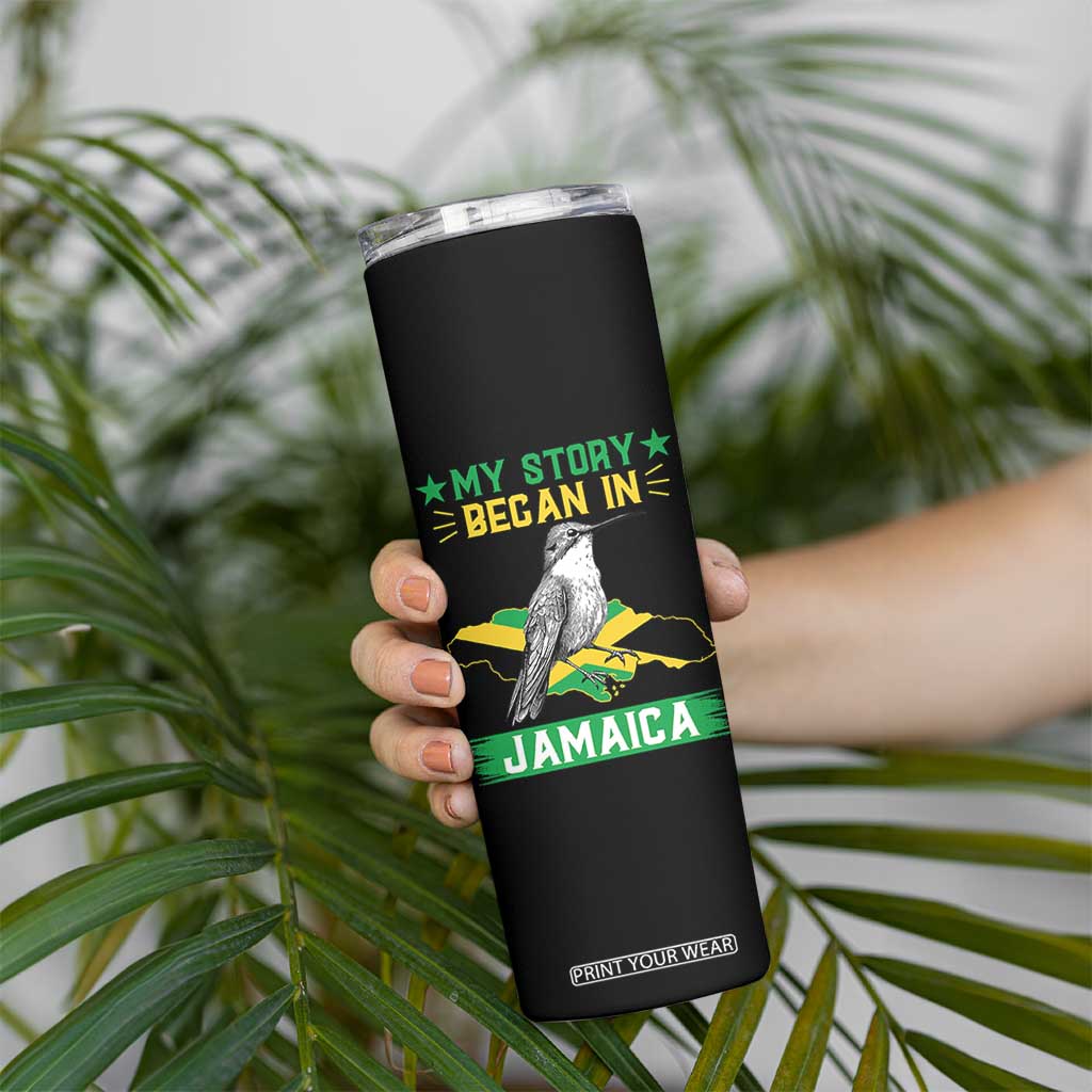 My Story Began In Jamaica Skinny Tumbler Hummingbird Jamaican Flag TS11 Print Your Wear