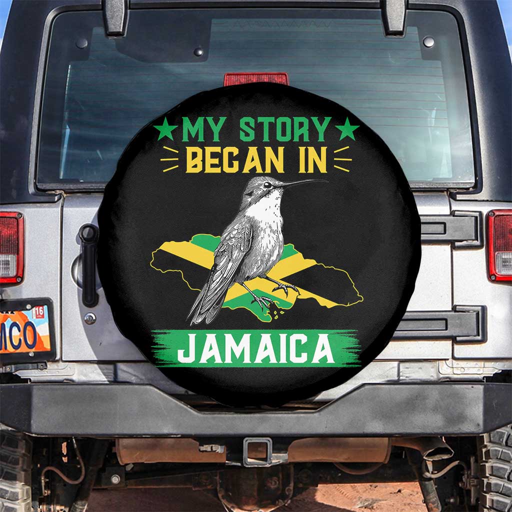 My Story Began In Jamaica Spare Tire Cover Hummingbird Jamaican Flag TS11 No hole Black Print Your Wear
