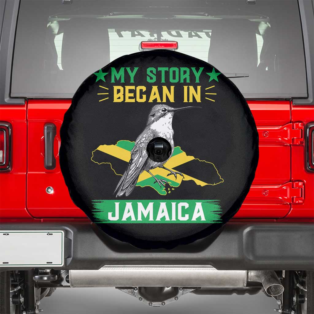 My Story Began In Jamaica Spare Tire Cover Hummingbird Jamaican Flag TS11 Black Print Your Wear