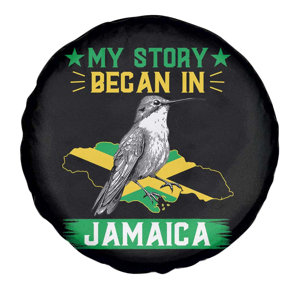 My Story Began In Jamaica Spare Tire Cover Hummingbird Jamaican Flag TS11 Print Your Wear