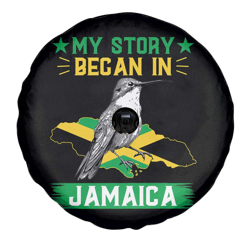 My Story Began In Jamaica Spare Tire Cover Hummingbird Jamaican Flag TS11 Print Your Wear