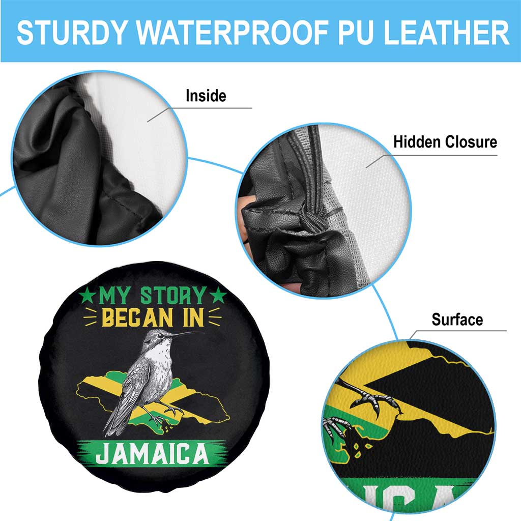 My Story Began In Jamaica Spare Tire Cover Hummingbird Jamaican Flag TS11 Print Your Wear