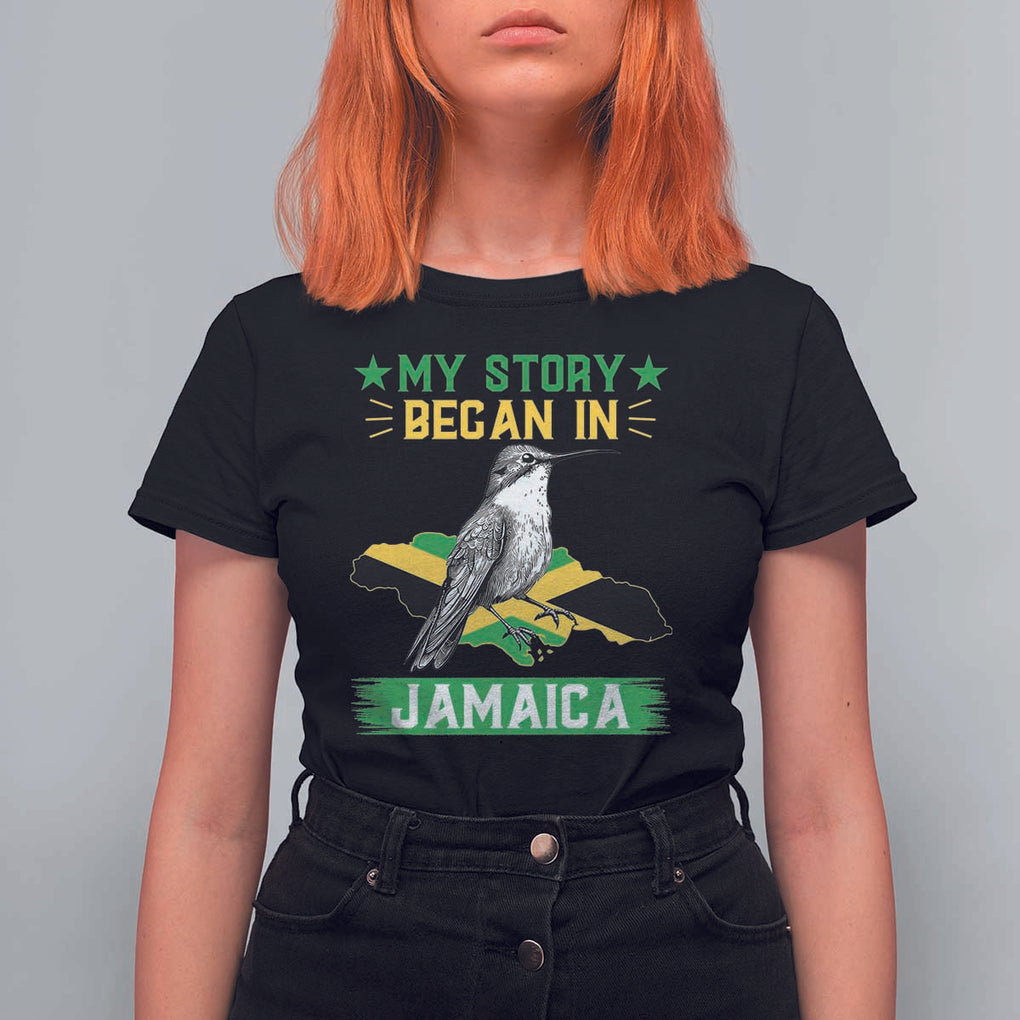 My Story Began In Jamaica T Shirt For Women Hummingbird Jamaican Flag TS11 Black Print Your Wear