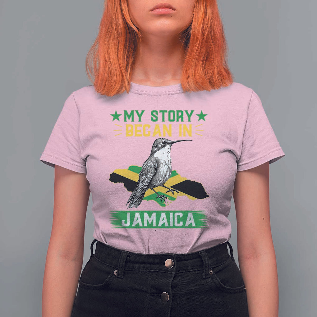 My Story Began In Jamaica T Shirt For Women Hummingbird Jamaican Flag TS11 Light Pink Print Your Wear